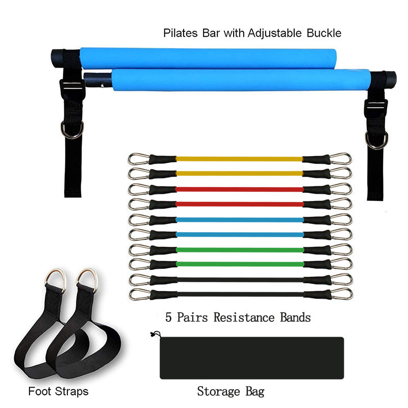 Fitness Pilates Bar with Elastic Resistance Bands for Home Workouts