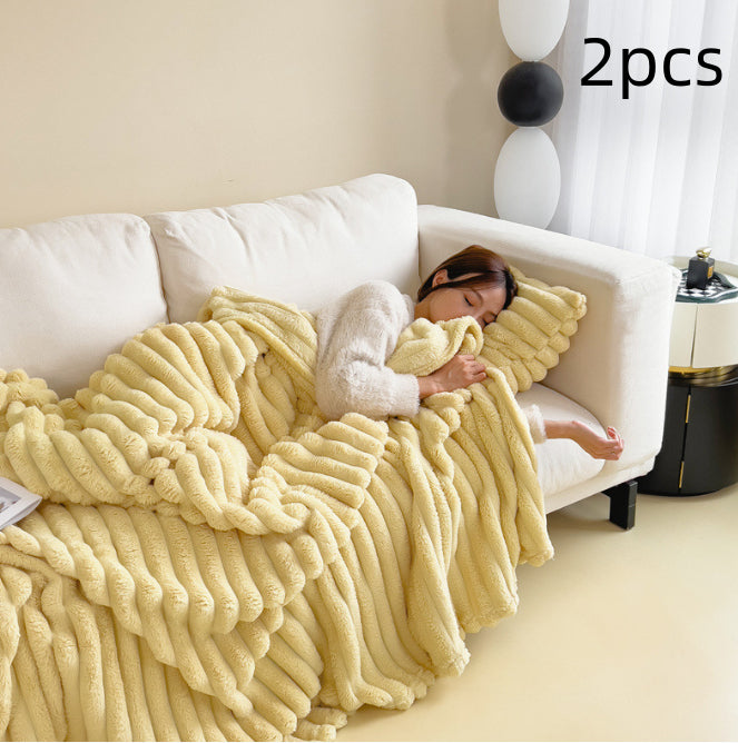 Soft Faux Rabbit Fur Blanket, Thick Bubble Velvet Throw
