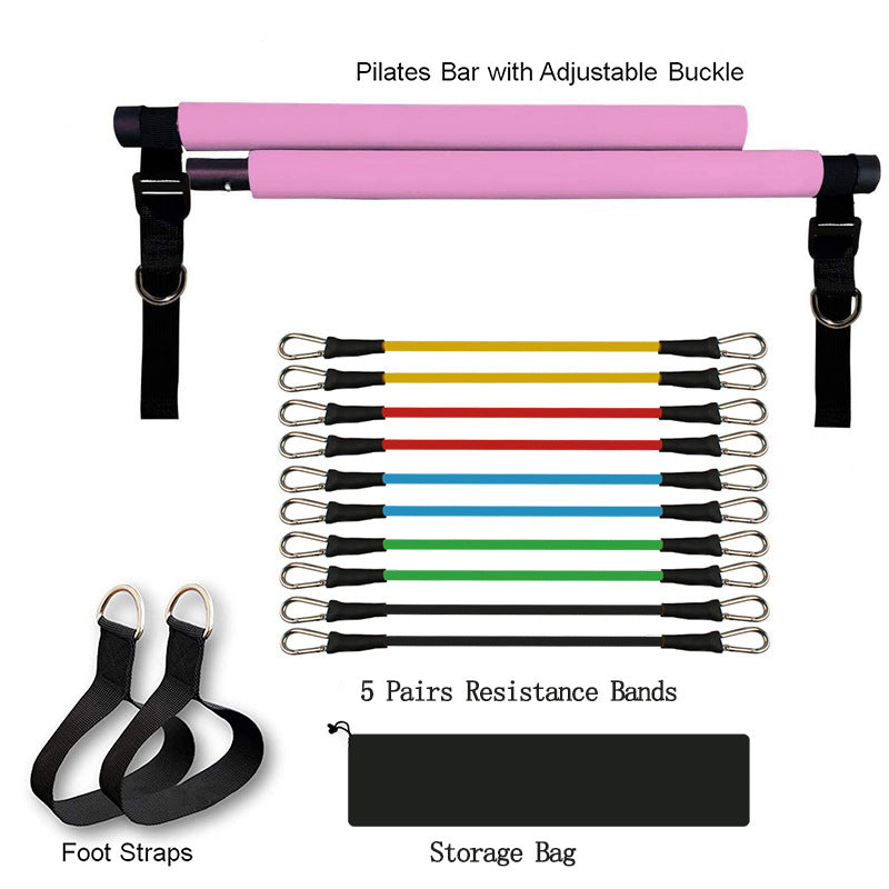 Fitness Pilates Bar with Elastic Resistance Bands for Home Workouts