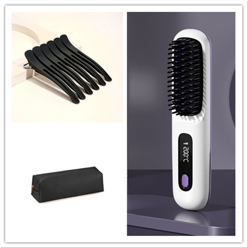 2-in-1 Cordless Hair Straightener Brush, USB Rechargeable