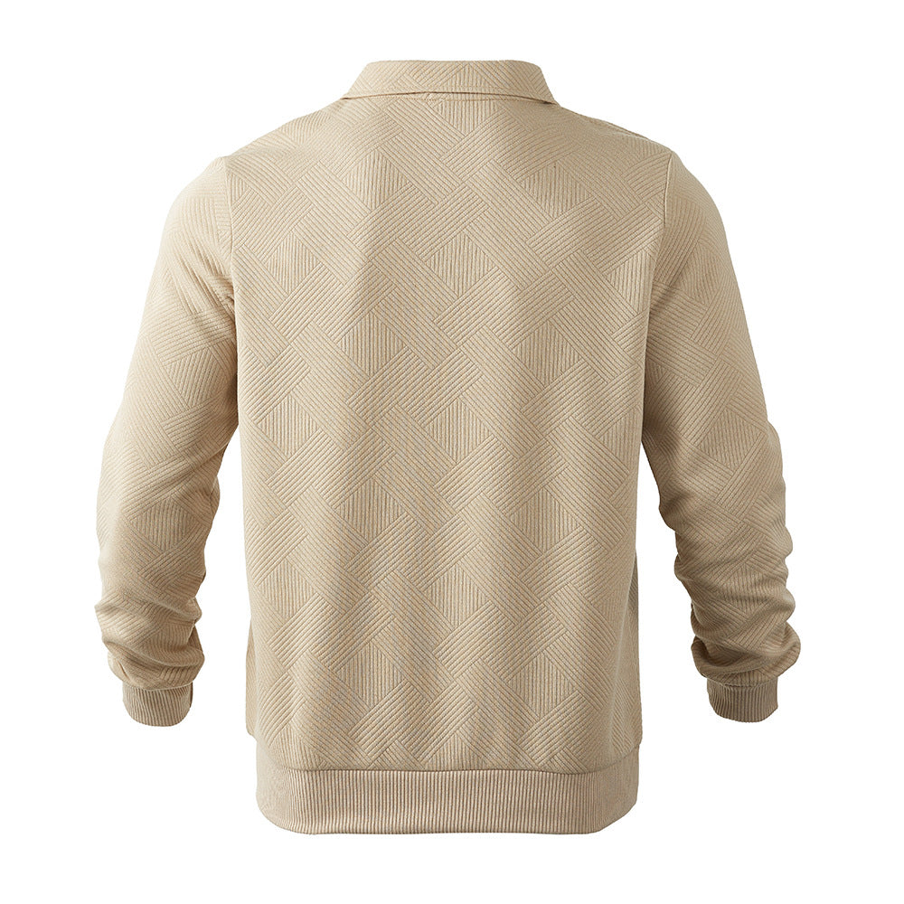Men's Lapel Jacquard Half-Zip Sweatshirt in Solid Colours