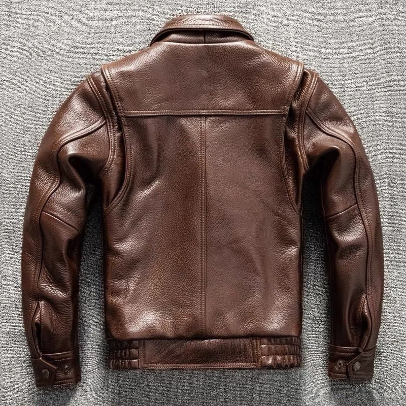 Men's Soft Sheepskin Leather Jacket Coat, Slim Fit Brown