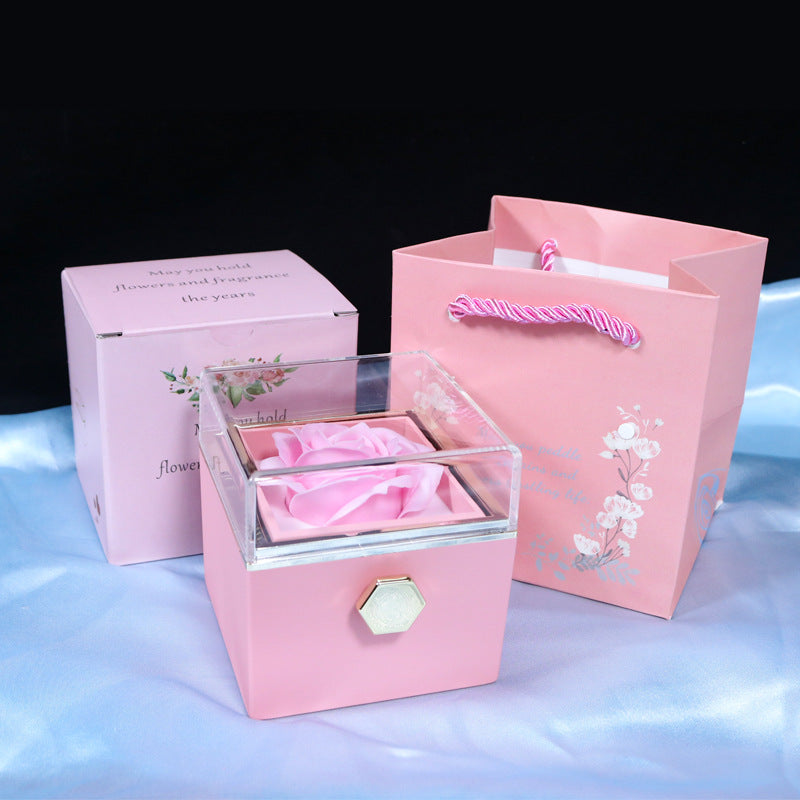 Rotating Soap Rose Gift Box, Romantic Jewellery Packaging