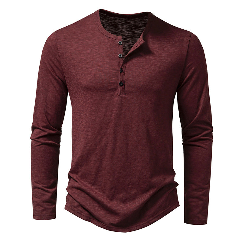 Men's Long-Sleeved Casual Button Pullover T-Shirt