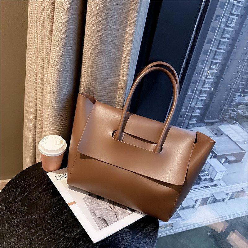 Women's Large Capacity Retro Shoulder Tote Bag, Solid Colour