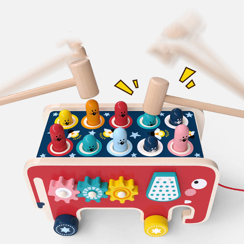 Montessori Wooden Pounding Bench with Animal Bus for Toddlers