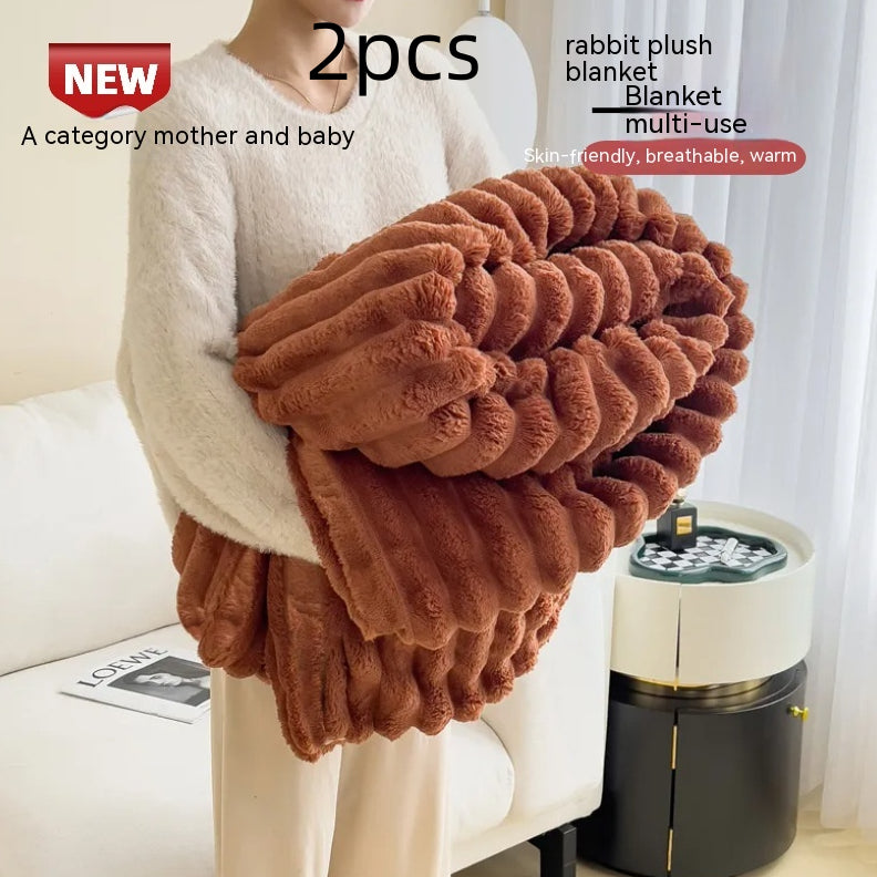 Soft Faux Rabbit Fur Blanket, Thick Bubble Velvet Throw