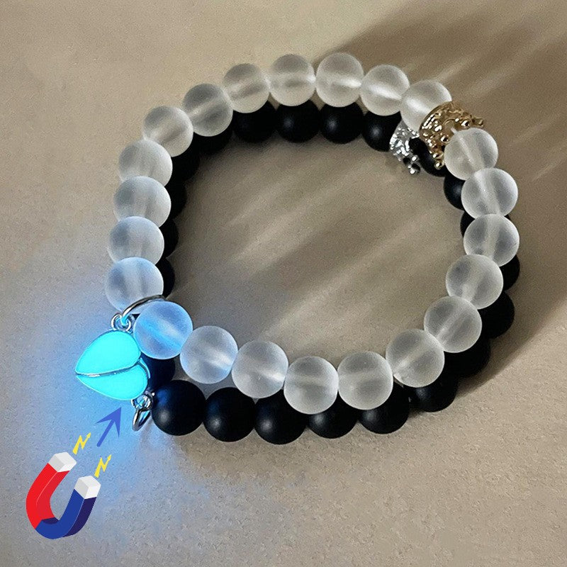 Handmade Crown Charm Couple Bracelets, Luminous Glow In The Dark