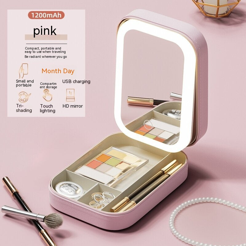 Portable Makeup Storage Box With LED Mirror and Touch Light