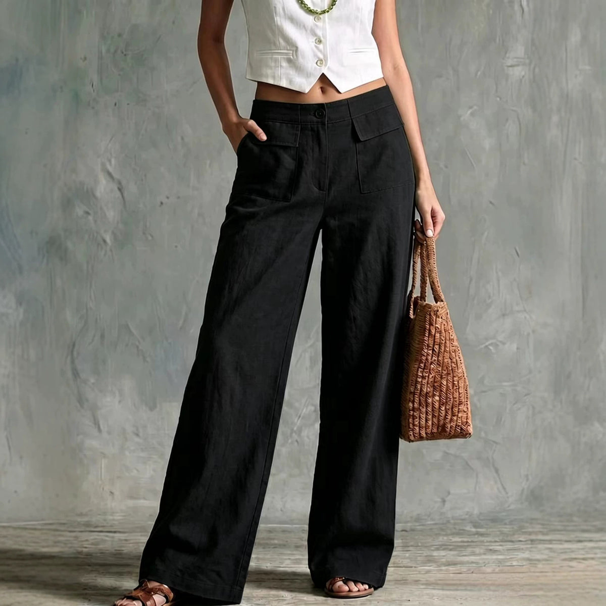 Women's Loose Fit Elastic Waist Trousers in Solid Colours