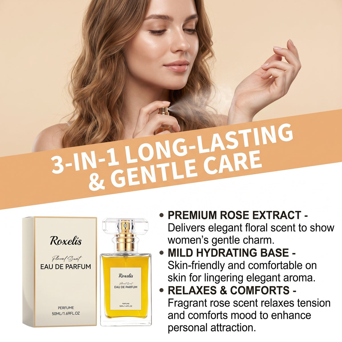 Luxury Women's Perfume with Rose Scent, 50ml Spray