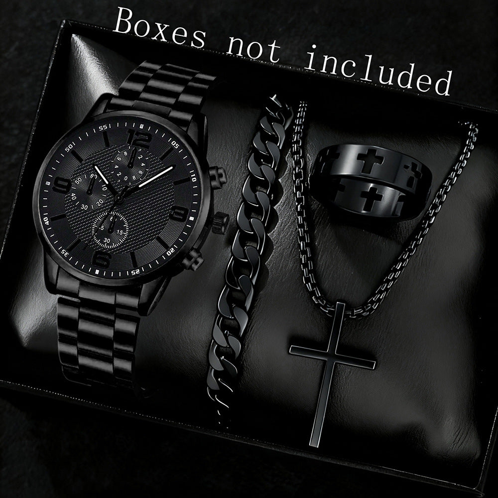 Men's Three-Eye Digital Watch with Bracelet and Necklace Set
