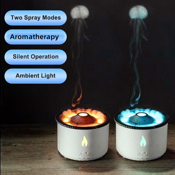 Volcano Flame Aroma Diffuser With Jellyfish Mist And Night Light