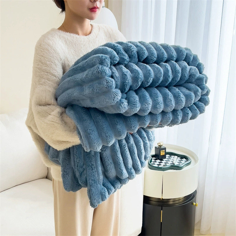 Soft Faux Rabbit Fur Blanket, Thick Bubble Velvet Throw