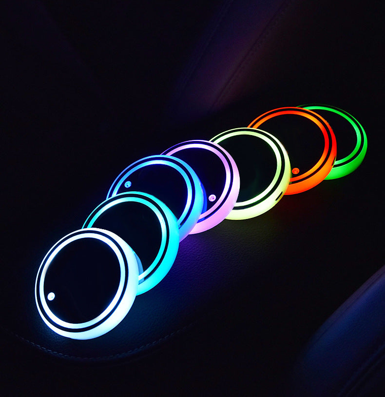 Colourful LED Light-Up Car Cup Holder Coasters, Solar and USB