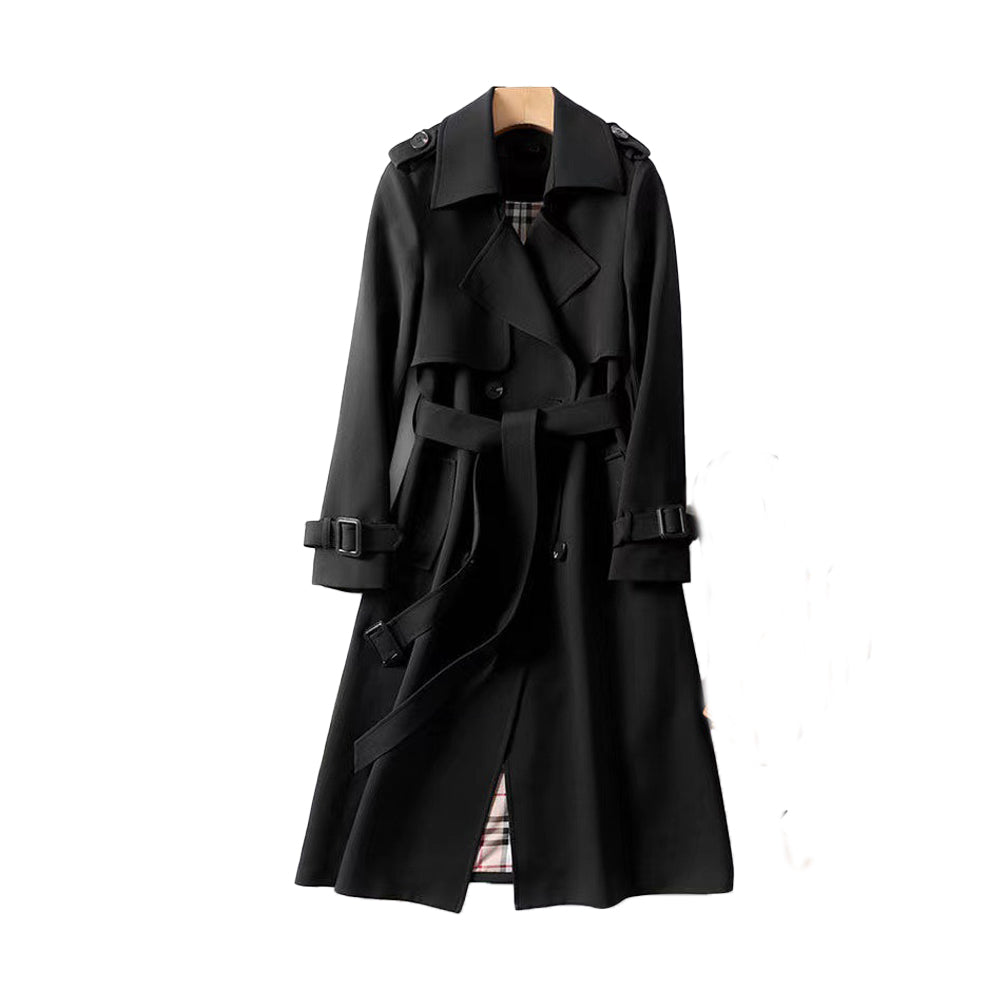 Women's Double-Breasted Trench Coat with Removable Belt