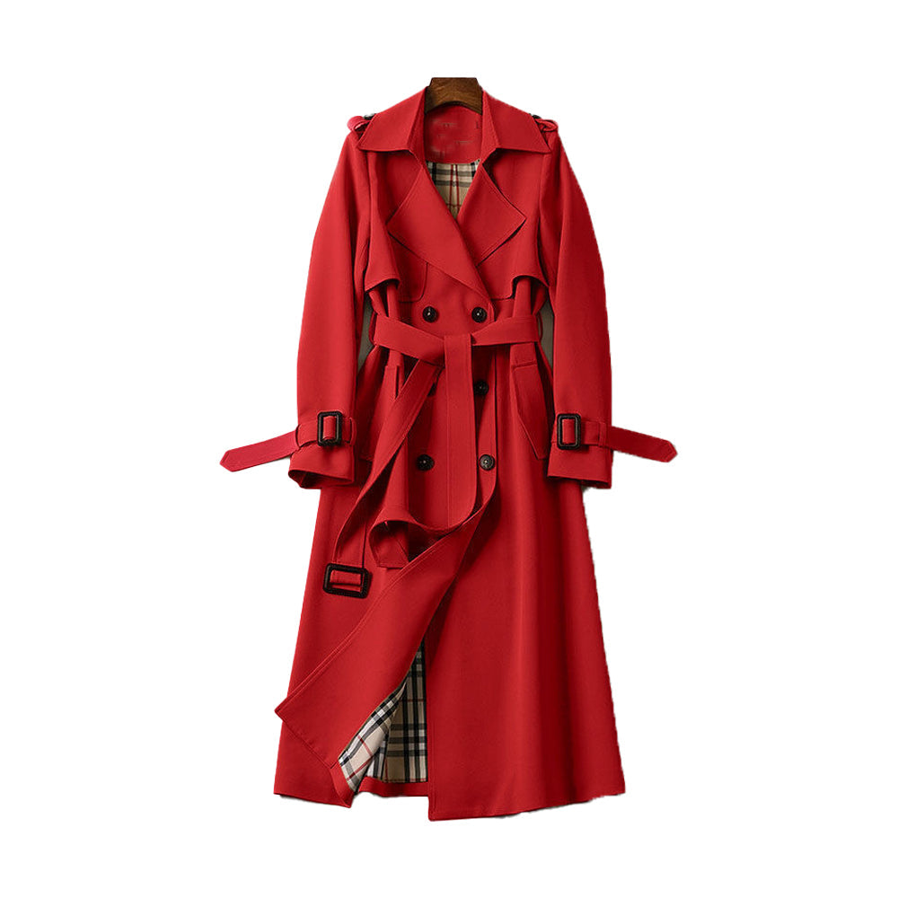 Women's Double-Breasted Trench Coat with Removable Belt