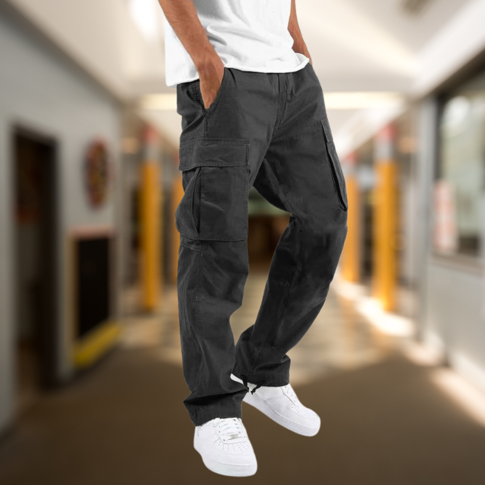 Men's Cargo Trousers with Relaxed Straight Fit and Roomy Pockets