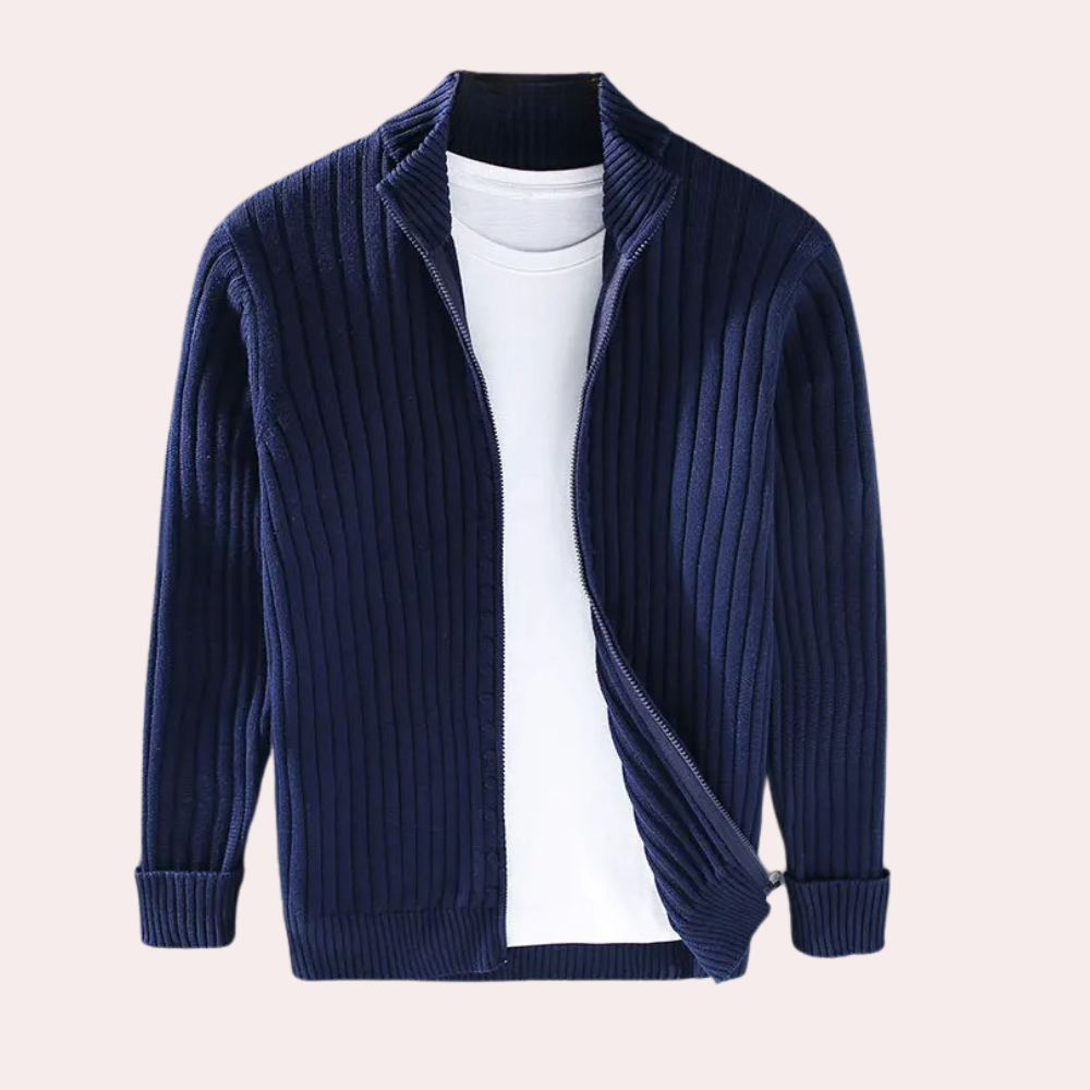 Men's Knitted Zip-Up Cardigan with Subtle Knit Details