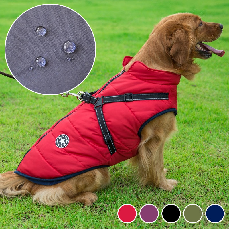 Waterproof Dog Jacket with Built-In Harness and Reflective Strip
