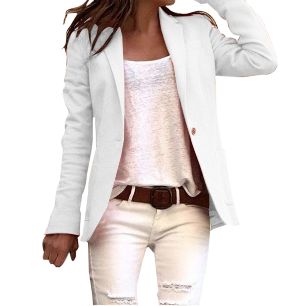 Women's Slim Fit Long Sleeve Blazer with Lapel and Button