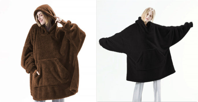 Oversized Fleece Hoodie With Big Pocket, Thick Double-Sided