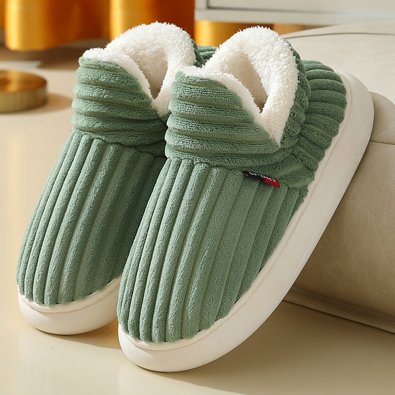 Women's Winter Plush Home Slippers with Striped Soft Sole