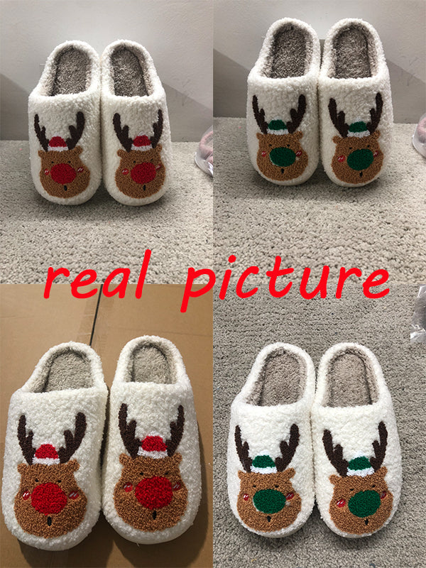 Christmas Elk Slippers Soft Cosy Slip-On House Shoes