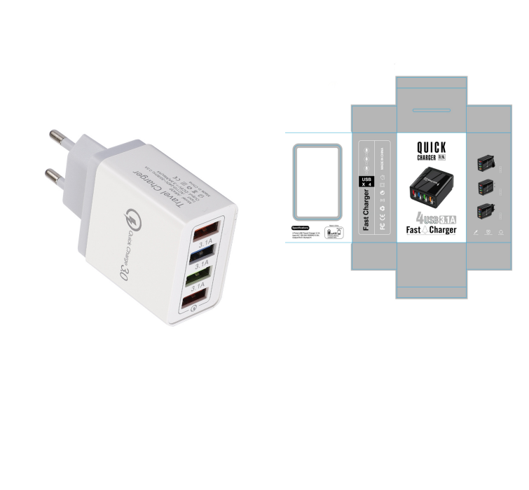 Quick Charge 3.0 USB Wall Charger with 4 Ports for Phones and Tablets