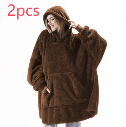 Oversized Fleece Hoodie With Big Pocket, Thick Double-Sided