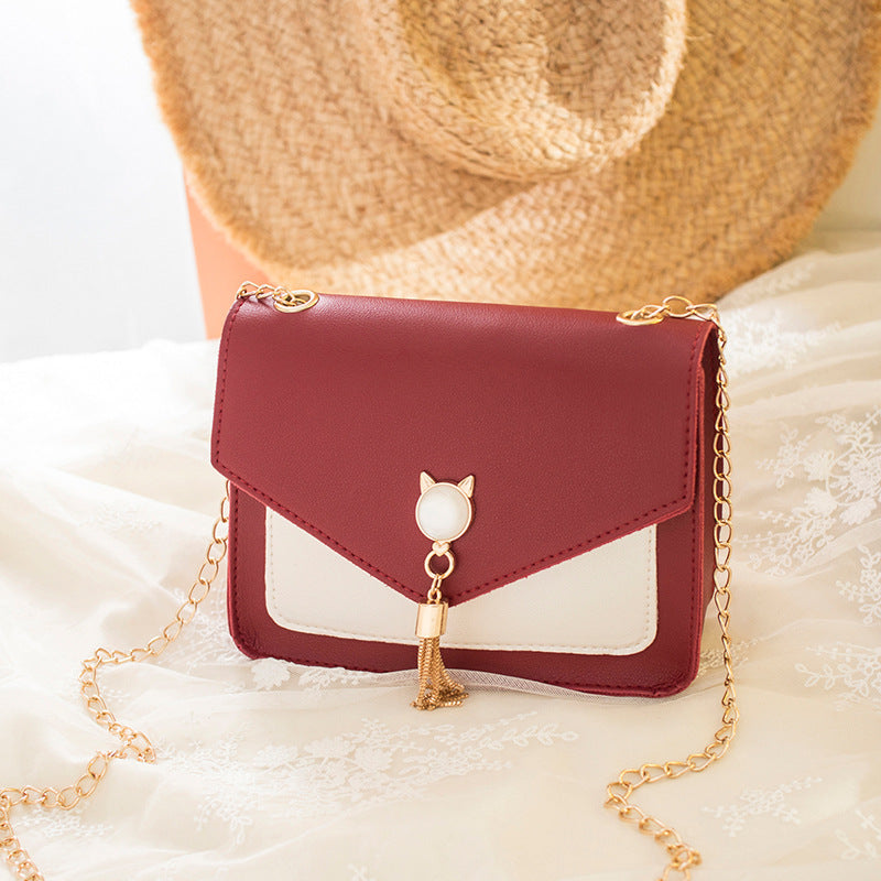 Cute Cat Tassel Crossbody Bag for Women, Small Chain Messenger Bag