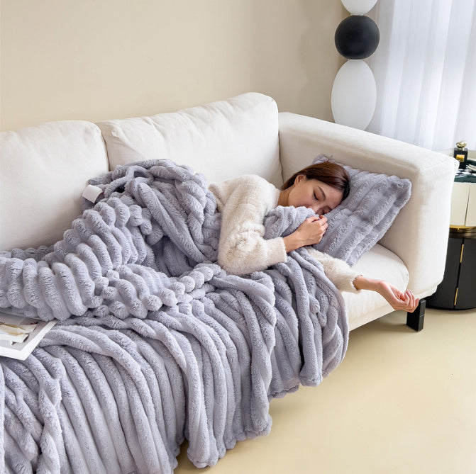 Soft Faux Rabbit Fur Blanket, Thick Bubble Velvet Throw