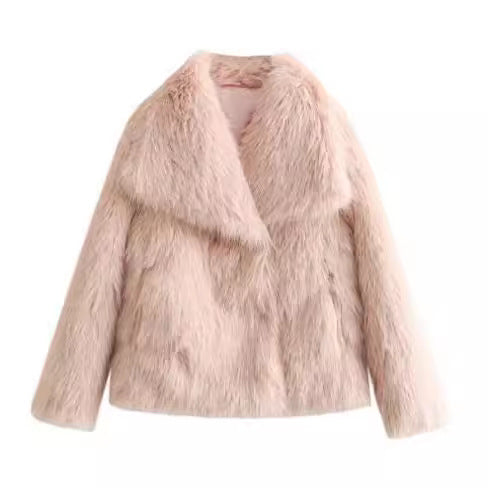 Women's Winter Plush Coat, Fluffy Thick Lapel Jacket