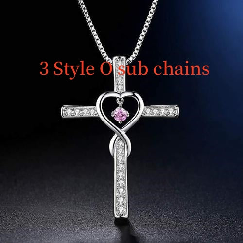 Birthstone Crystal Cross and Heart Pendant Necklace, Gold-Plated