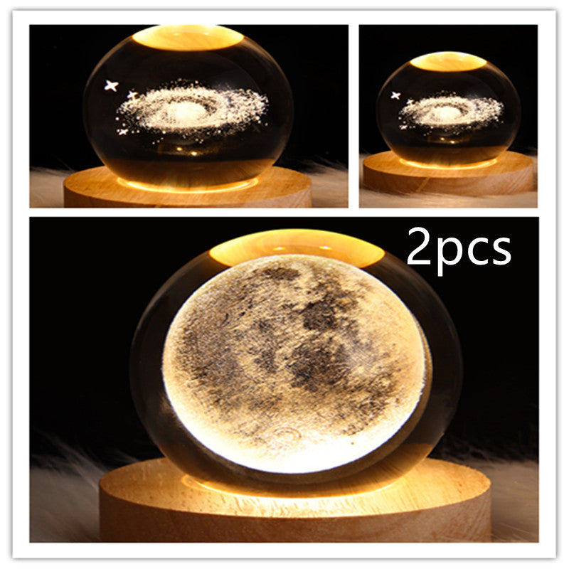 LED Galaxy Crystal Ball Night Light With Solid Wood Base