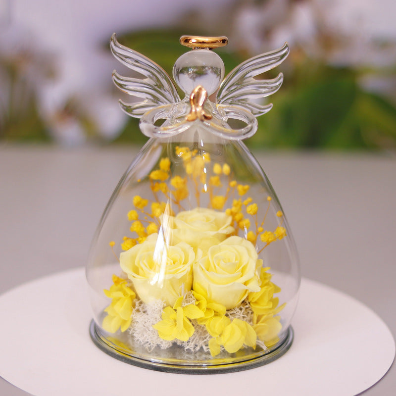 Eternal Flower Angel Gift Box with Glass Cover Dried Rose