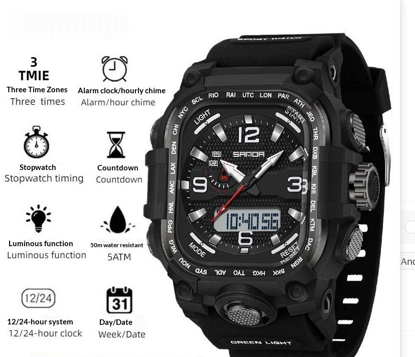 Men's Waterproof Square Digital Sports Watch with Countdown Timer