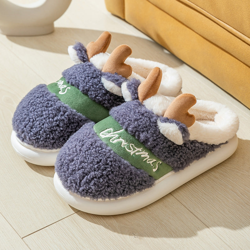 Christmas Elk Slippers Cosy Slip-On House Shoes for Winter