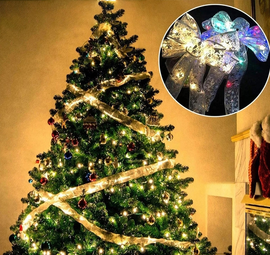 Christmas Fairy Lights String with Ribbon Bow Tie Decor