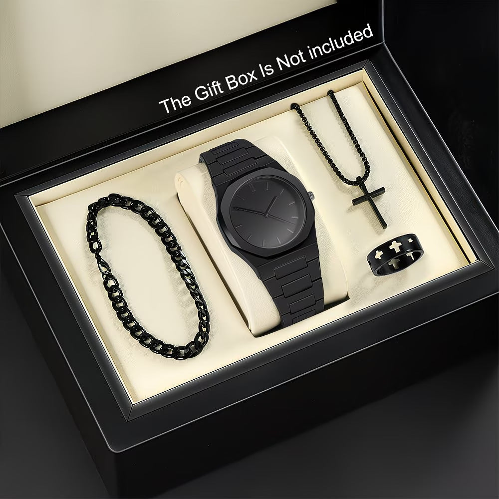 Men's Quartz Watch with Necklace, Bracelet and Ring Gift Set