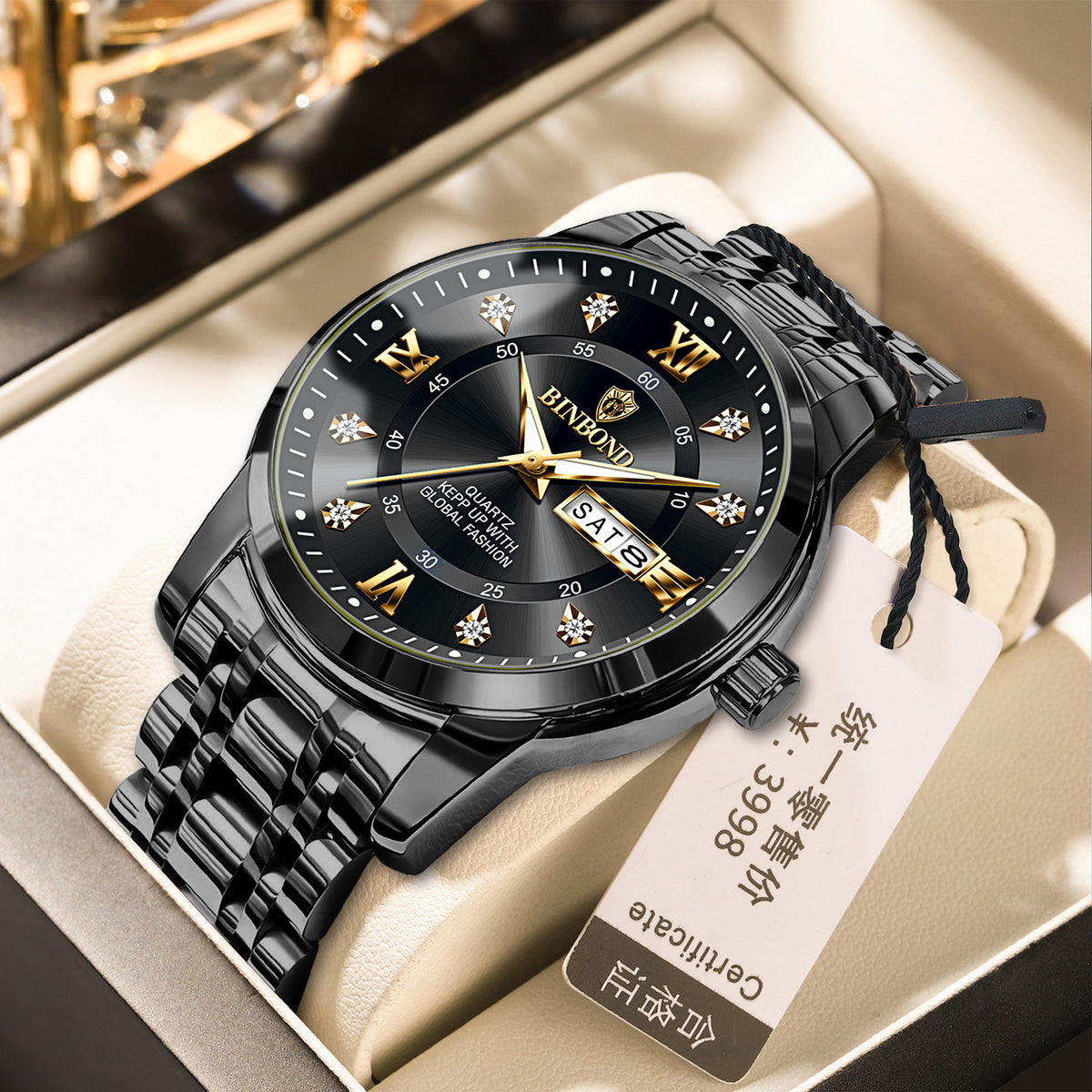 Light-Luxury Business Quartz Watch For Men In Steel And Gold