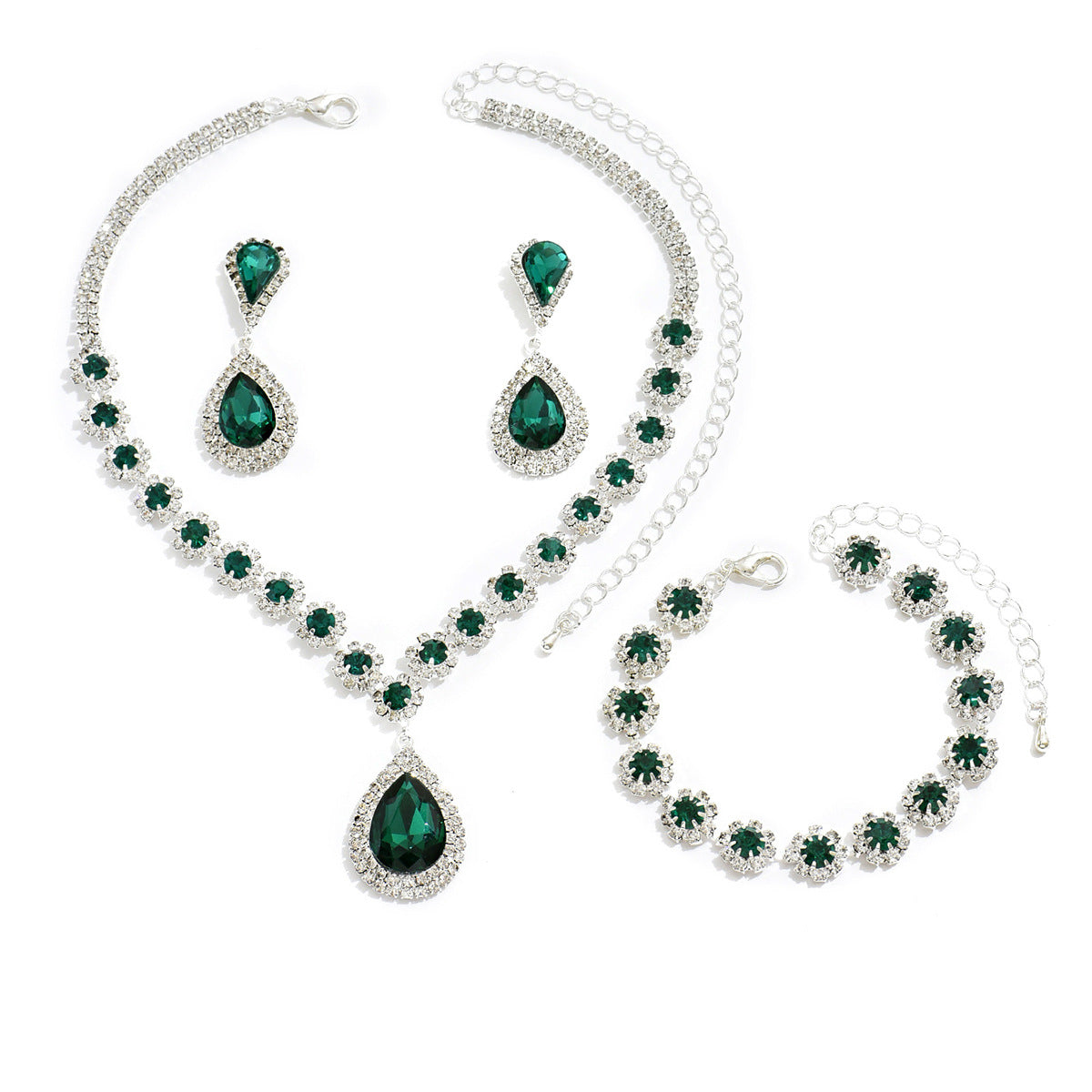 Bridal Jewellery Set With Necklace, Stud Earrings And Bracelet