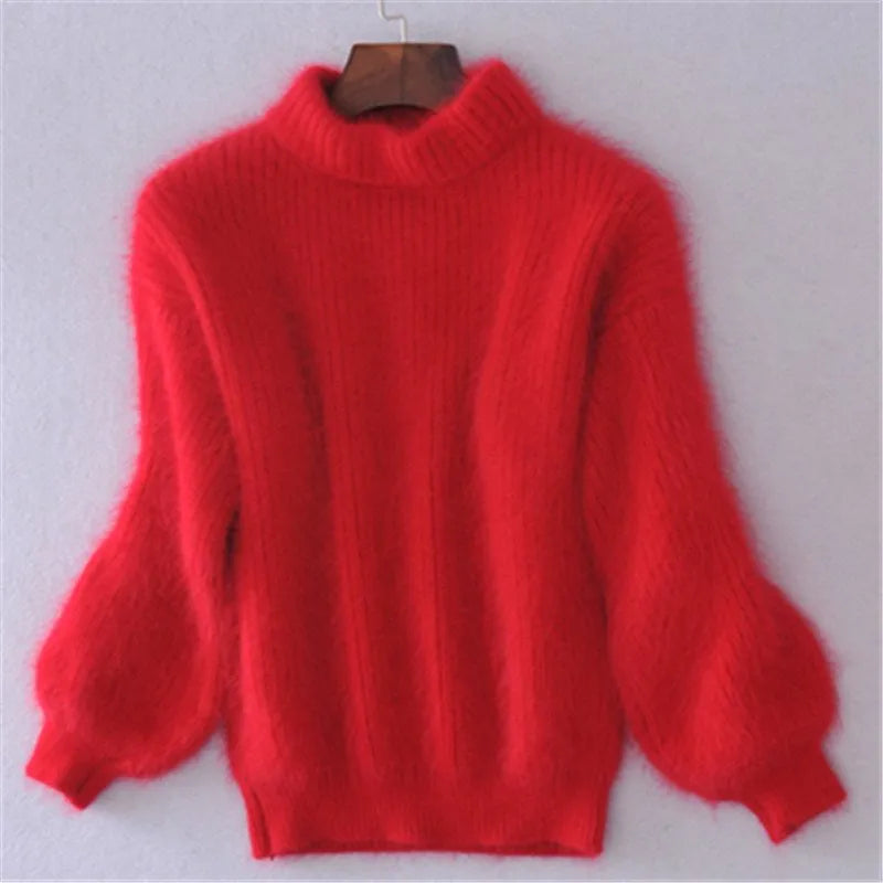 Women's Loose Knit Jumper in Solid Colour with Vintage Look