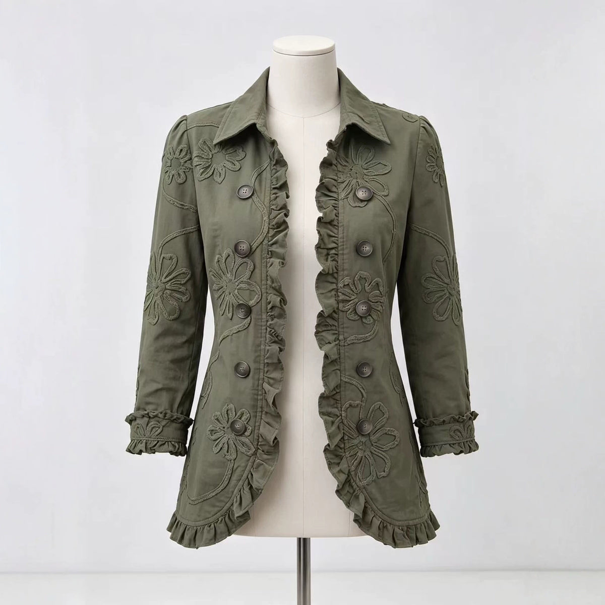 Women's Pleated Lapel Blazer Jacket, Solid Colour Ruffled
