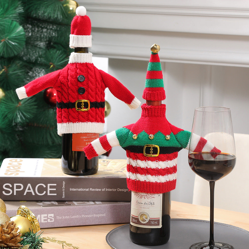 Christmas Knitted Wine Bottle Sweater Cover for Dinner Tables