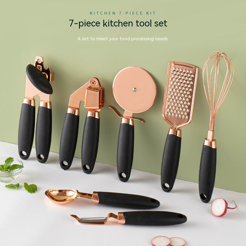 Kitchen Peeler and Utensil Set with Copper-Plated Holder