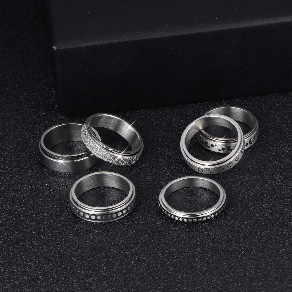 Stainless Steel Spinner Ring With Moon And Stars Design