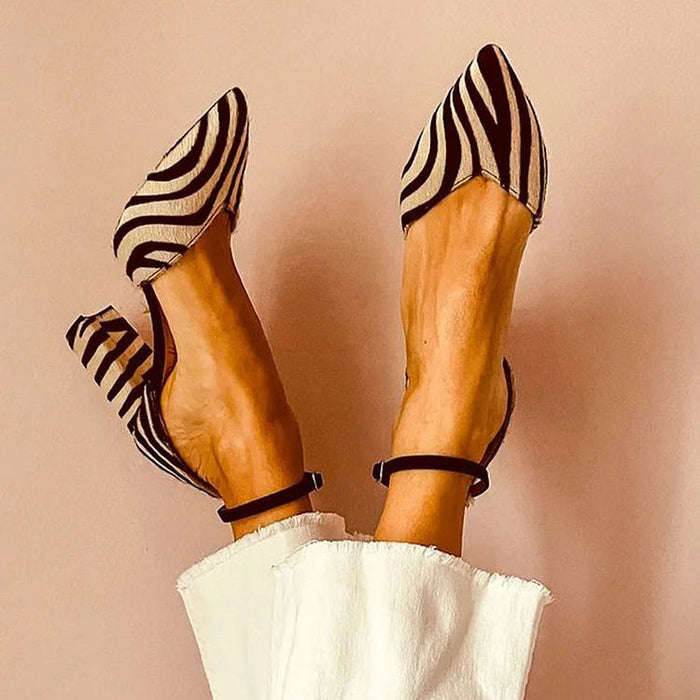 Escarpins pointus à imprimé zèbre pour femme avec bride à la cheville