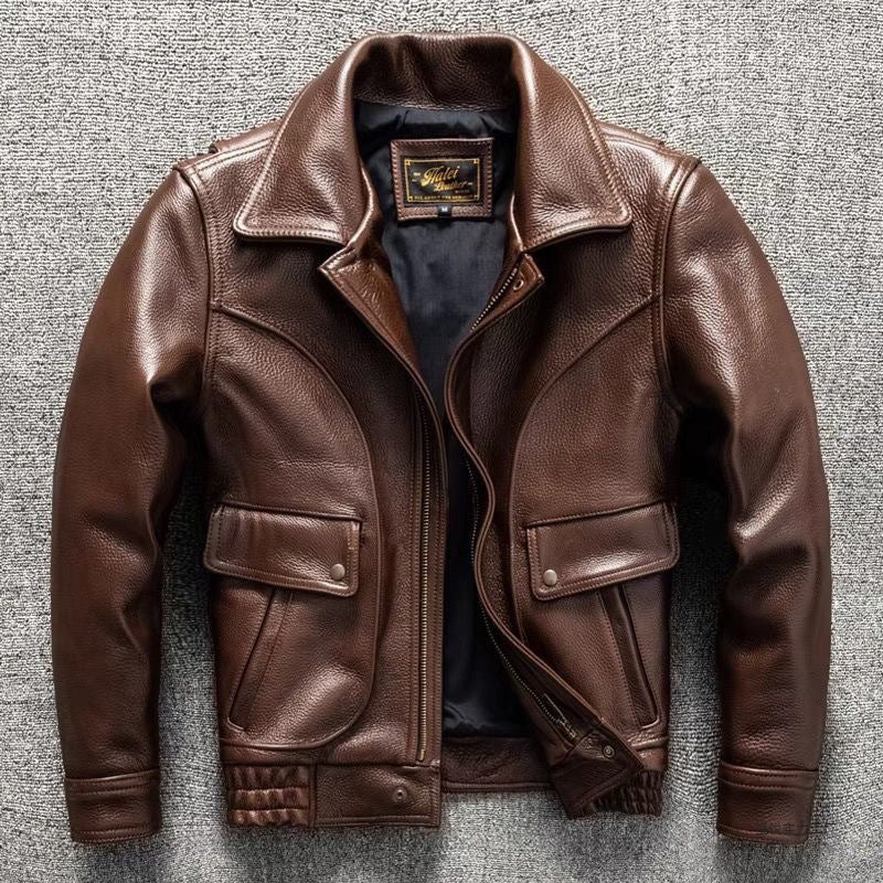 Men's Soft Sheepskin Leather Jacket Coat, Slim Fit Brown