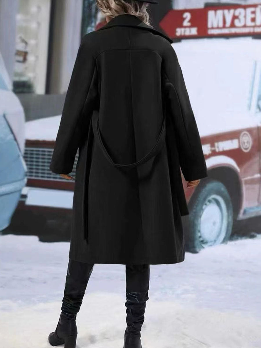 Women's Double-Breasted Trench Coat With Belt, Long Winter Jacket